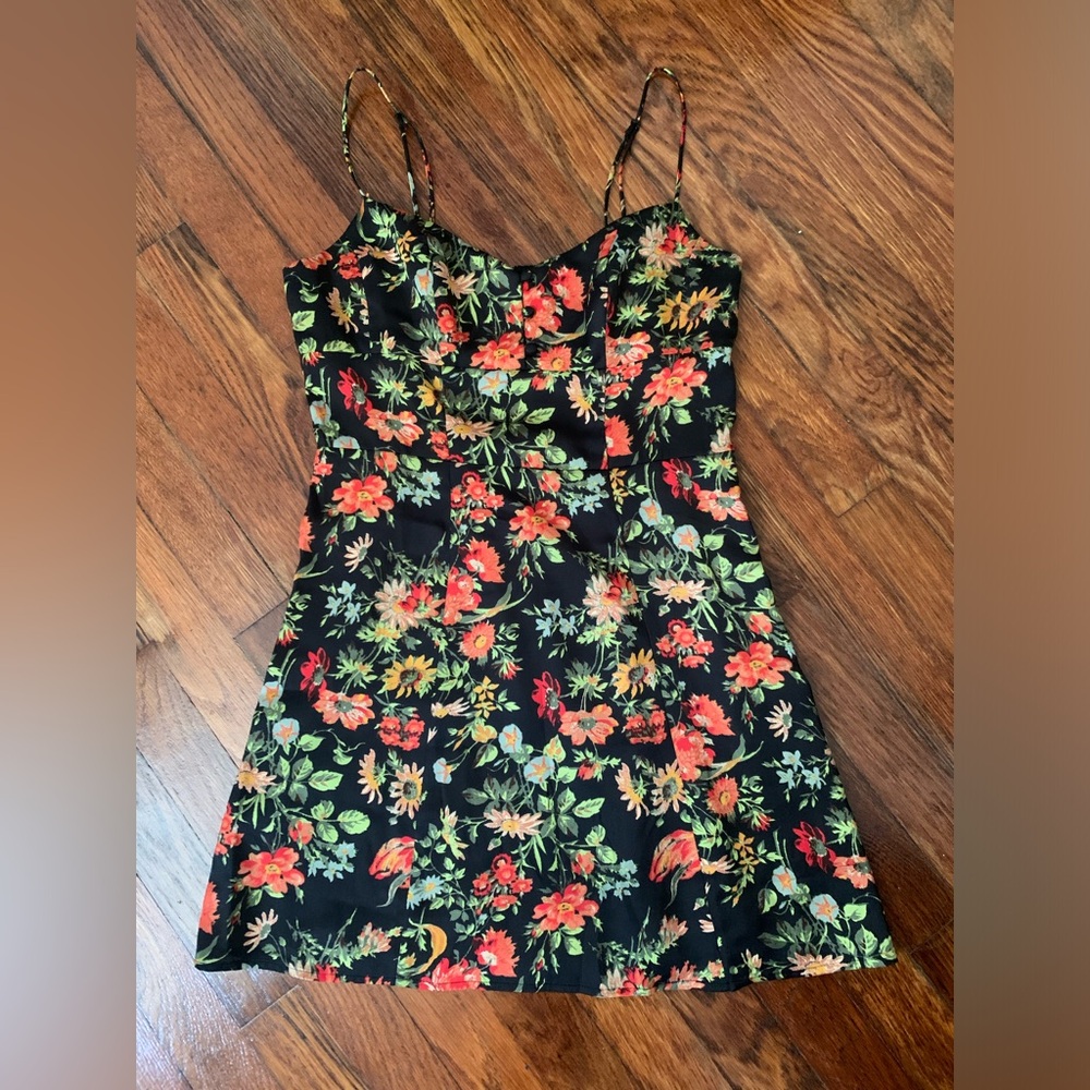 Urban Outfitters Black Floral Slip Dress with Red & Green Accents